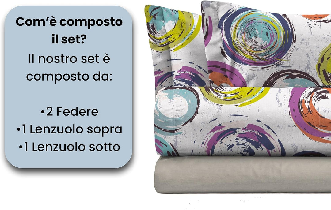Italian Bed Linen MB Home Italy “Fantasy” Bettwäsche-Set, Cerchi Astratti, Doppelbett Cerchi Astratt