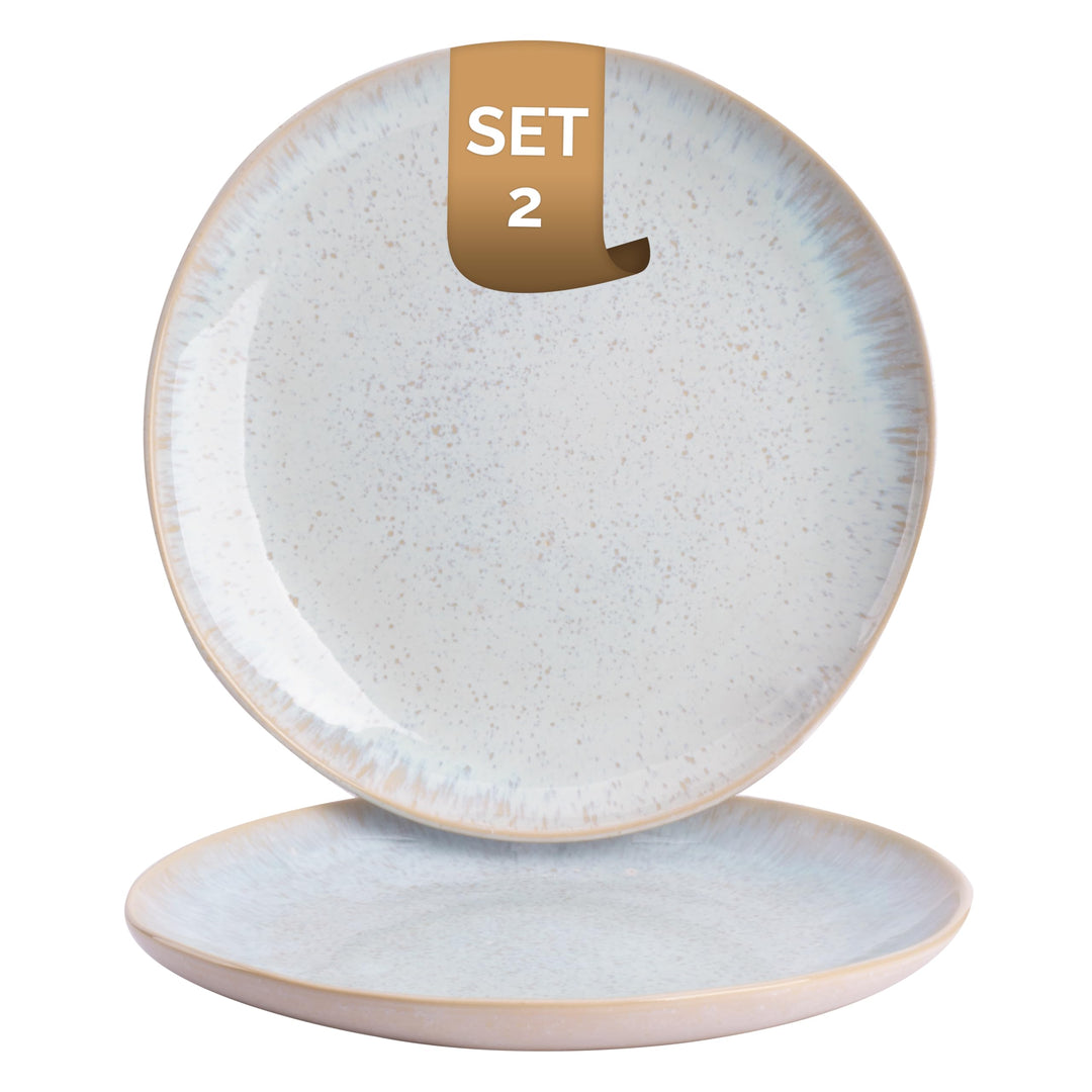 2 x palmer Light Blue Sea Teller Servieren flach im Set, Steingut, Ø 28,5 cm, beige hellblau gespren