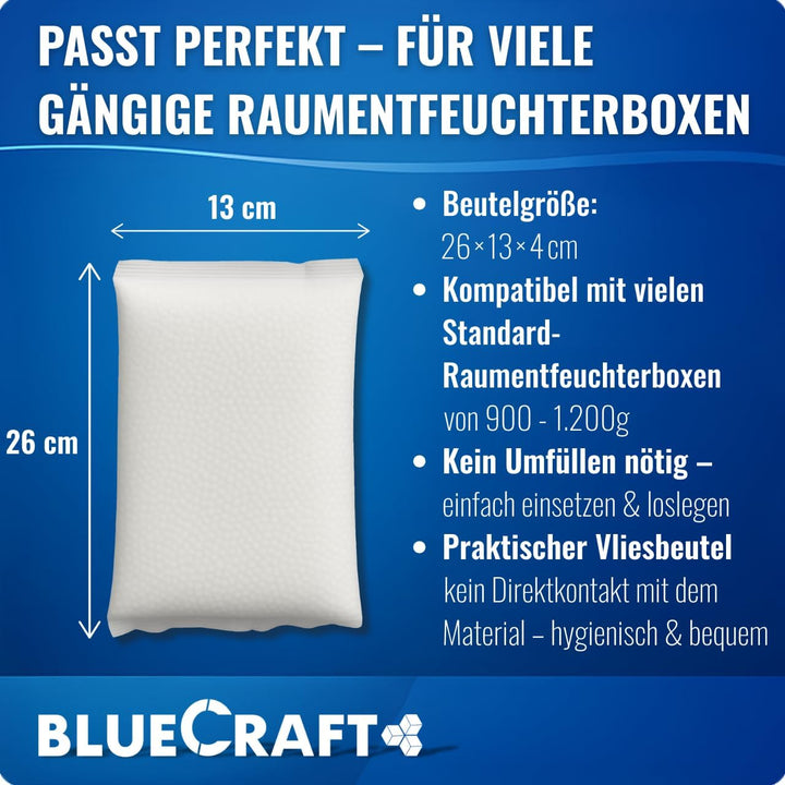 Bluecraft - 10x 1kg Luft-Entfeuchter Granulat Nachfüllpack im Vliesbeutel Raumentfeuchter ohne Strom