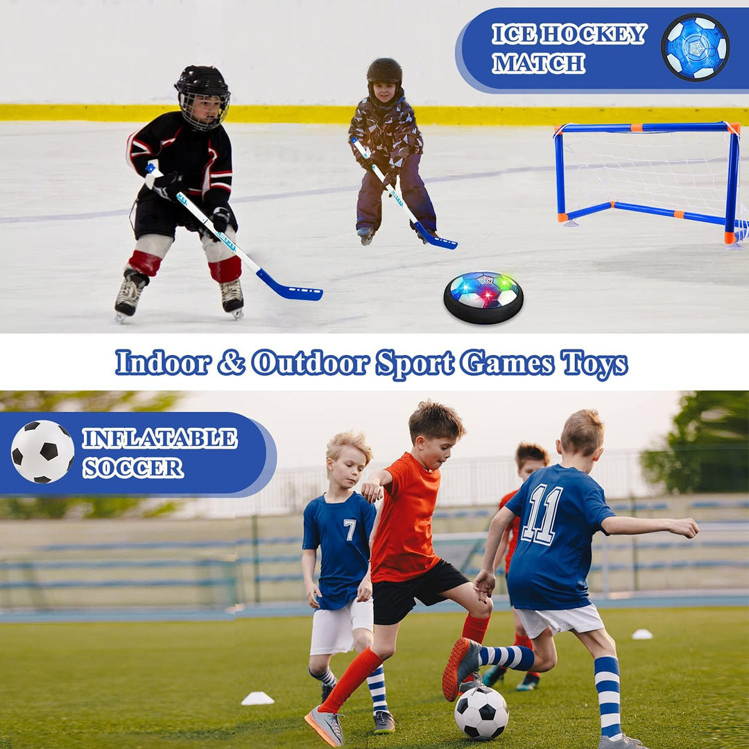 SUNACE Air Power Fussball Kinderspielzeug - 3 in1 Hockey Set Kinder Outdoor mit LED Beleuchtung und