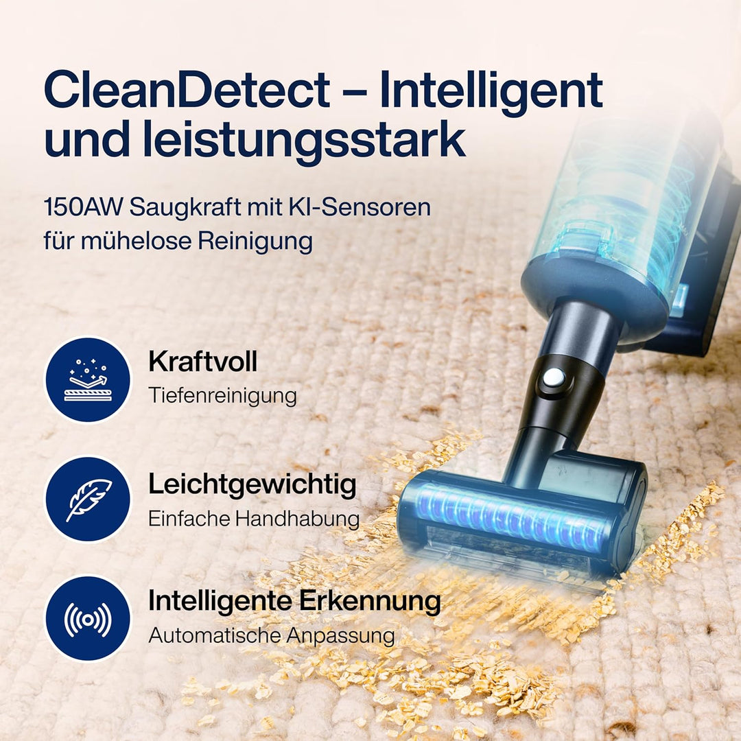 Samako CleanDetect Handstaubsauger Akku – 450W Leistungsstarker Stielstaubsauger mit LED-Schmutzerke