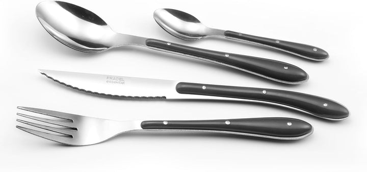 Amefa S24 PP Bistro Besteck, 24 Teile, Edelstahl, 1,5 mm dick, Grau/Schwarz, 9 x 9 x 24 cm, Schwarz
