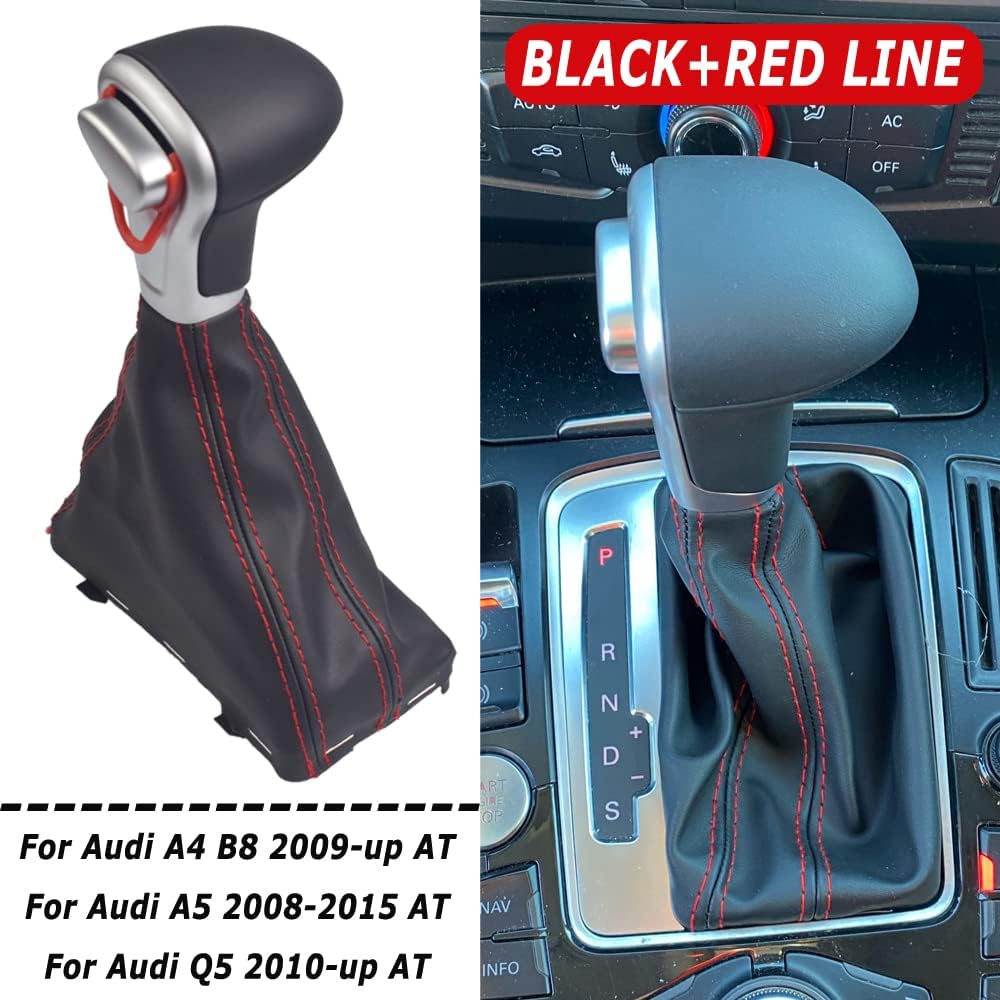 Hacreyatu Automatisch Leder Auto Schaltknauf Stick Gaiter Boot Frame Kit für A-udi A4 B8 A5 Q5 (Schw