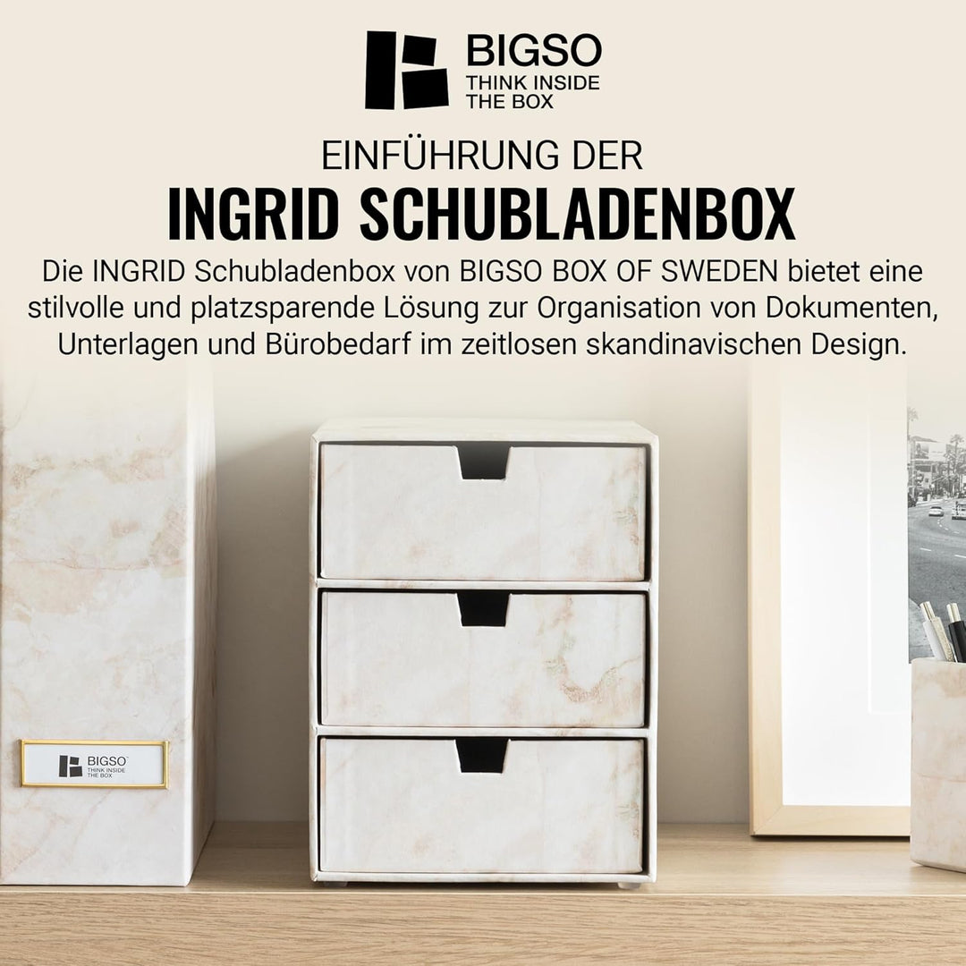 BIGSO INGRID Schubladenbox für Dokumente und Bürobedarf – Schreibtisch Organizer mit 3 Schubladen –