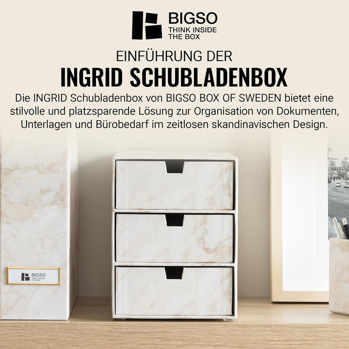 BIGSO INGRID Schubladenbox für Dokumente und Bürobedarf – Schreibtisch Organizer mit 3 Schubladen –