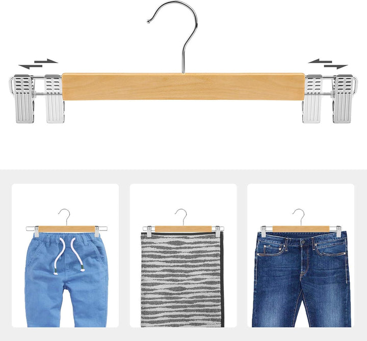SONGMICS Hosenbügel Holz, 24er Set, Rockbügel aus Holz, mit verstellbaren Clips, rutschfest, für Hos