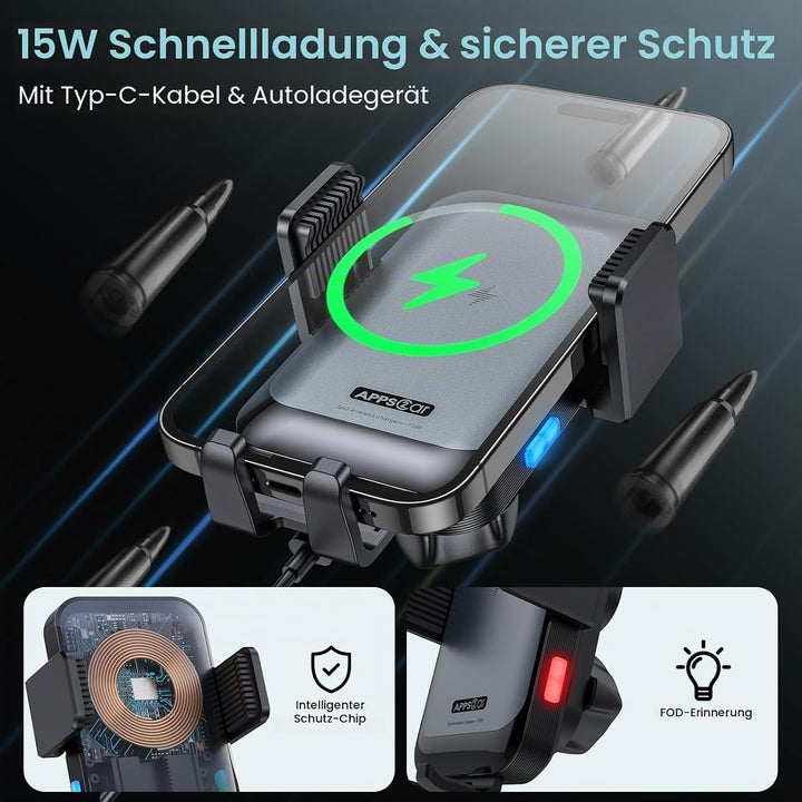 APPS2Car Kabellose Kfz-Ladegerät-Halterung, CD-Slot, automatische Klemmung, 15 W, schnelles Aufladen