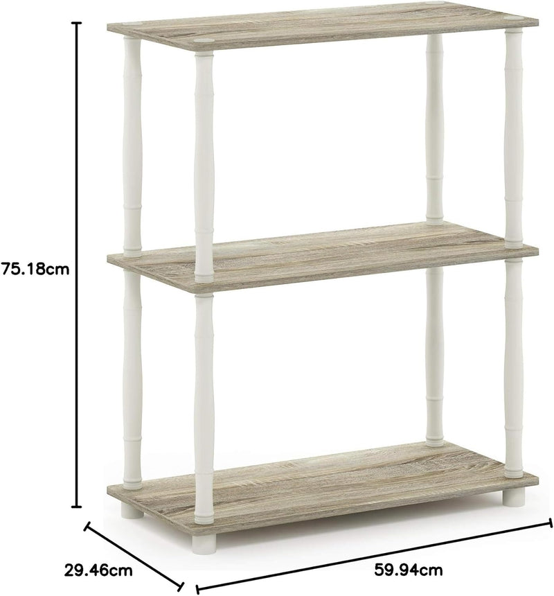 Furinno 3-Ebenen kompaktes Mehrzweck-Regal mit klassischem Rohr, holz, Sonoma Eiche/Weiss, 29.46 x 5