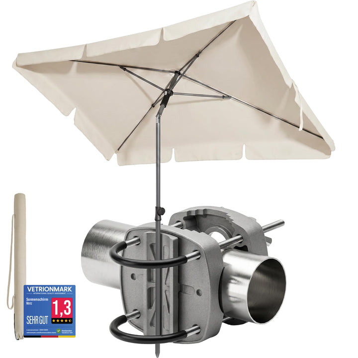 4smile Sonnenschirm Balkon, 3-in-1 SET - Sonnenschirm rechteckig 200 x 125 cm, UPF 50+, Sonnenschirm