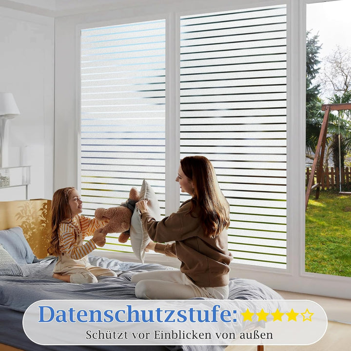 Lifetree Fensterfolie mit Streifen Sichtschutzfolie Selbstklebend Milchglasfolie ohne Klebstoff Funk