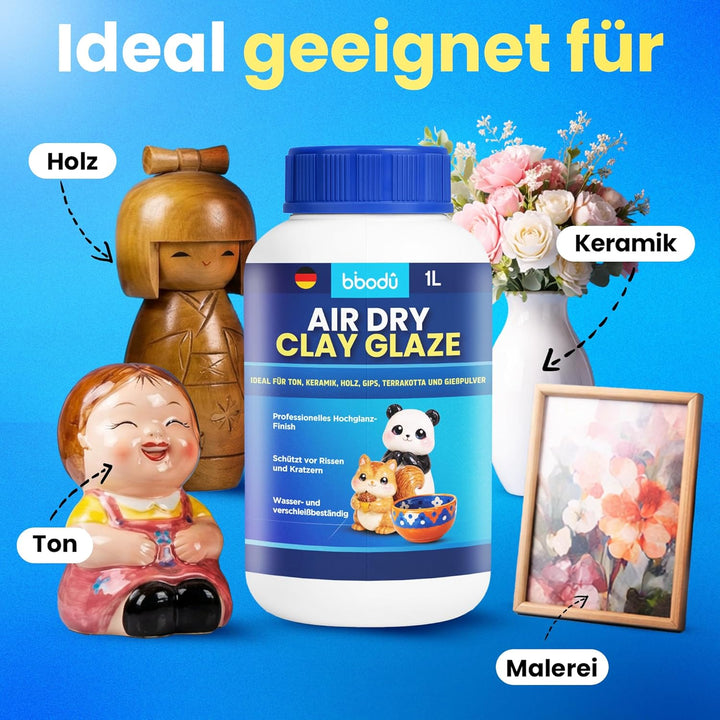 Air Dry Clay Glaze 1L | Schützt vor Rissen und Kratzern | Wasser- und Verschleissbeständig | Glasur