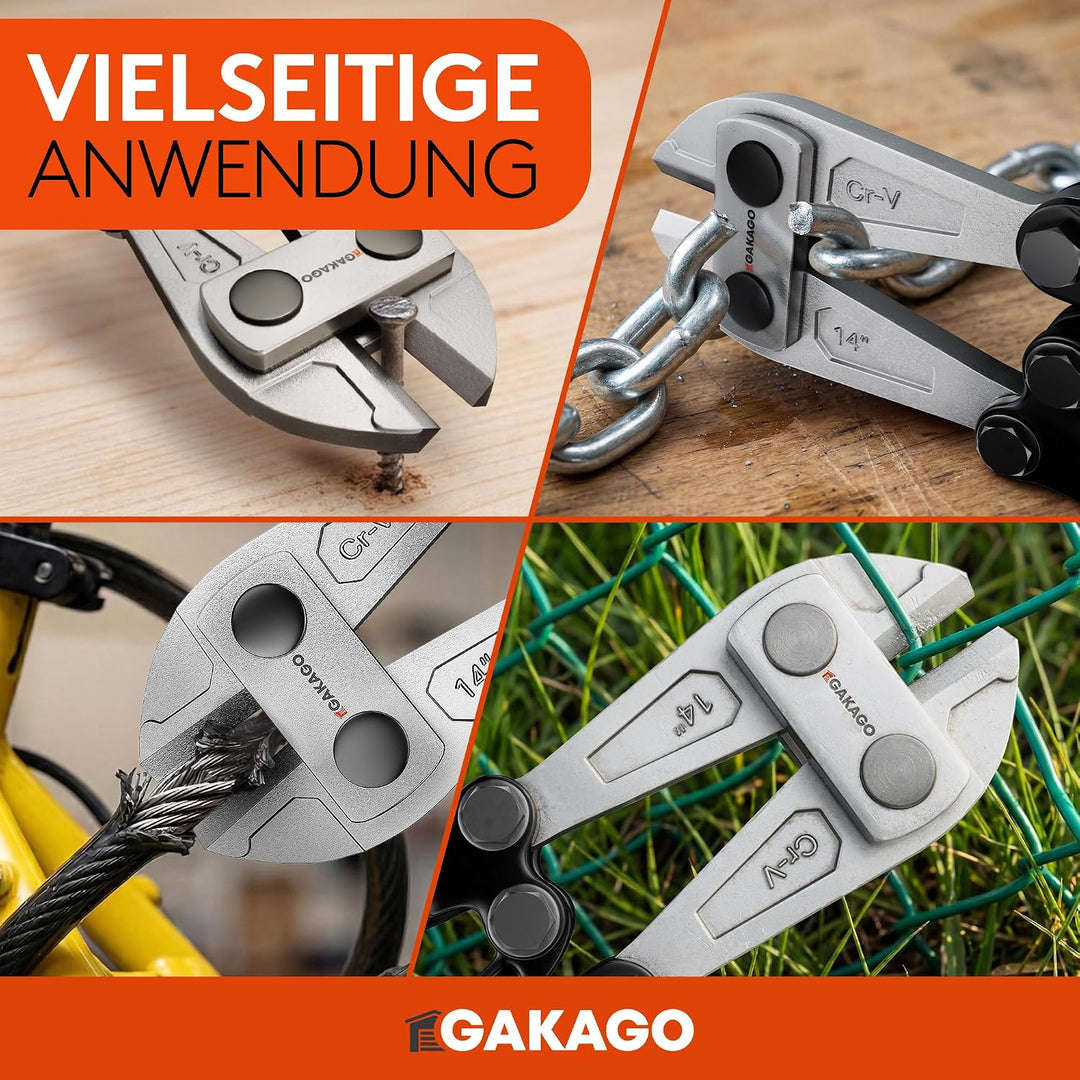 Gakago Bolzenschneider 14" (350 mm) - Metallschneider mit gehärteten CR-V Klingen - Kraftvolle Übers