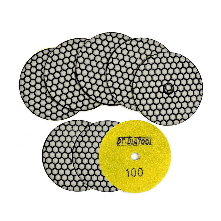 DT-DIATOOL Trockene Diamant Schleifpad 100mm 8 Stücke #100 für Granit Marmor Keramik Körnung 100, Kö