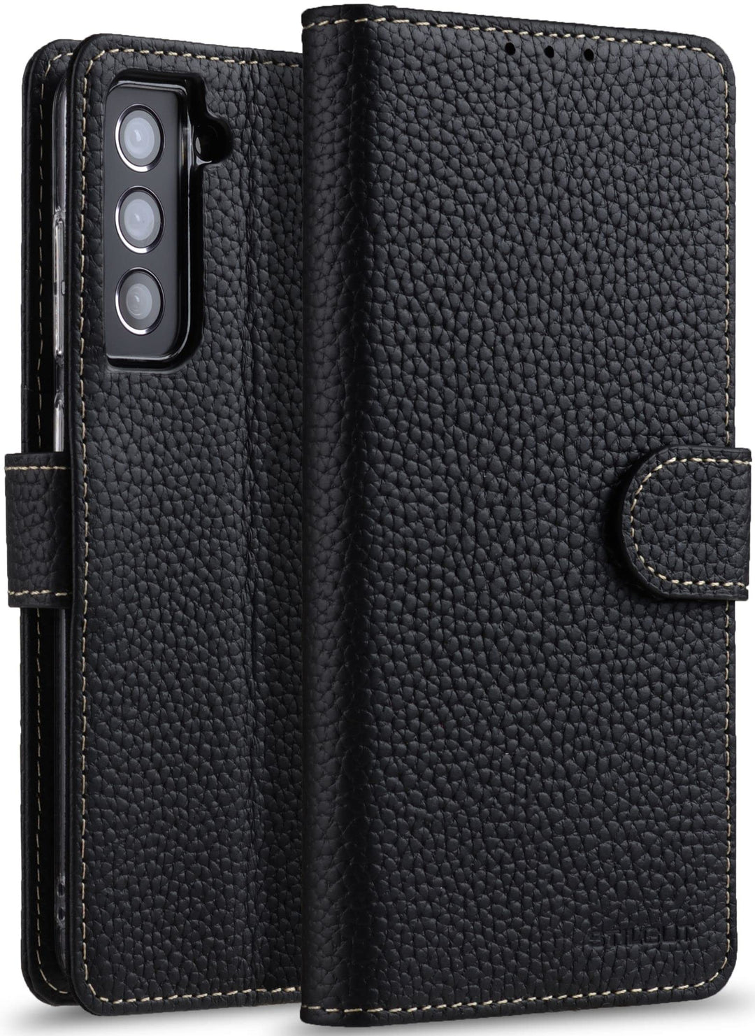 STILGUT Talis kompatibel mit Samsung Galaxy S21 FE 5G Hülle mit Kartenfach aus Leder, Wallet Case, L