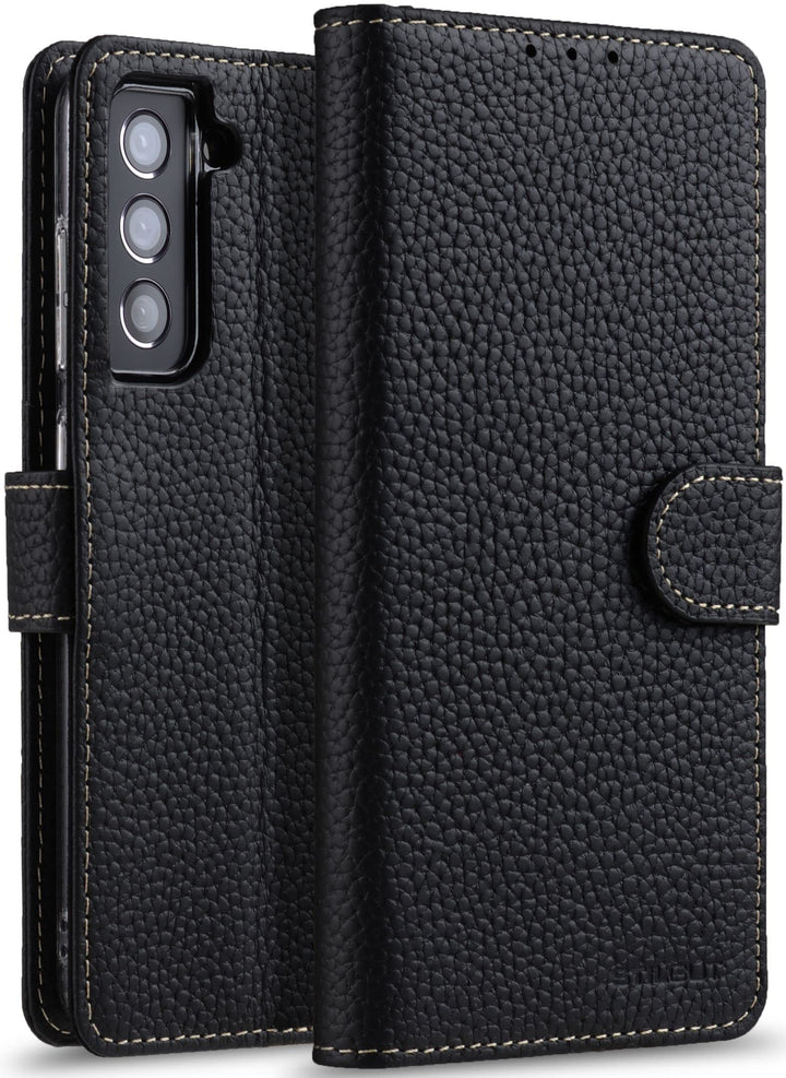 STILGUT Talis kompatibel mit Samsung Galaxy S21 FE 5G Hülle mit Kartenfach aus Leder, Wallet Case, L