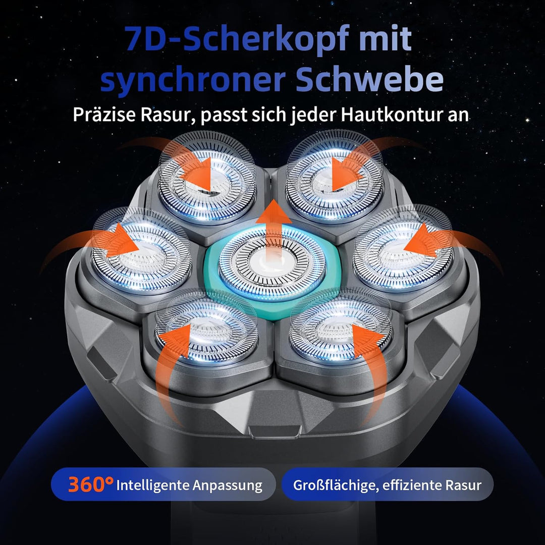 Glatzen Rasierer Herren, kensen Glatzenrasierer 7D Schwebender Kopfrasierer Glatze Wasserdicht Head