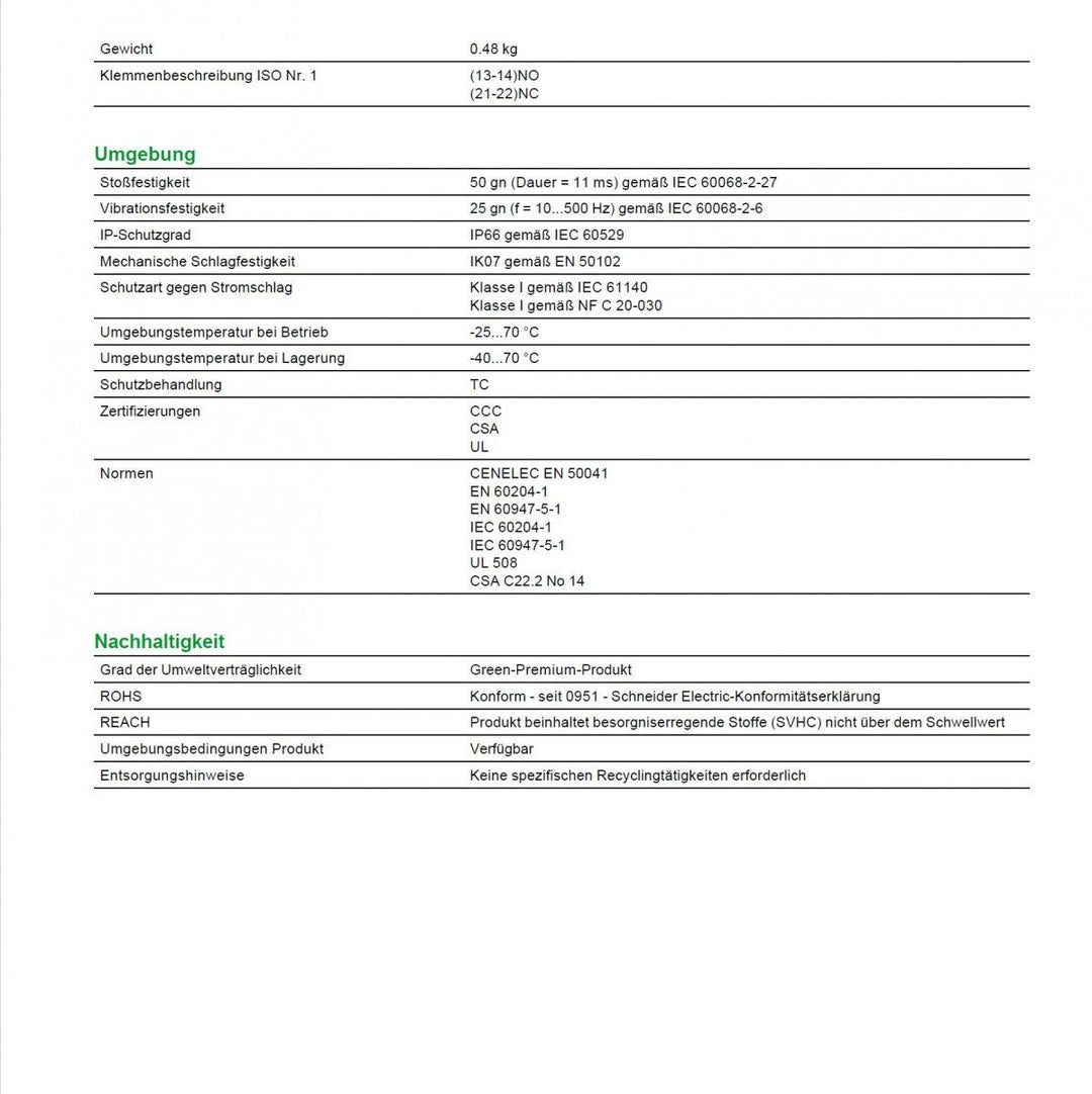Schneider Electric - XCKJ Positionsschalter. Rollenh. Kunstst.r., 1Ö+1S, Sprungf., M20, XCKJ10511H29