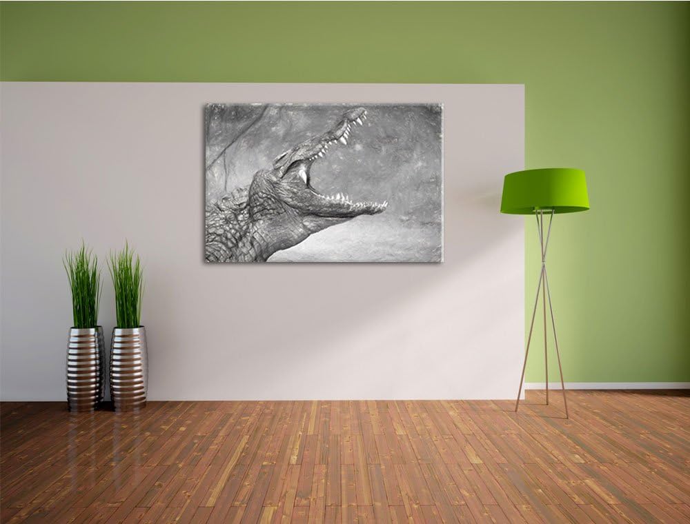 gewaltiges stolzes Krokodil schwarz/weiss Deluxe Format: 100x70 cm auf Leinwand, XXL riesige Bilder