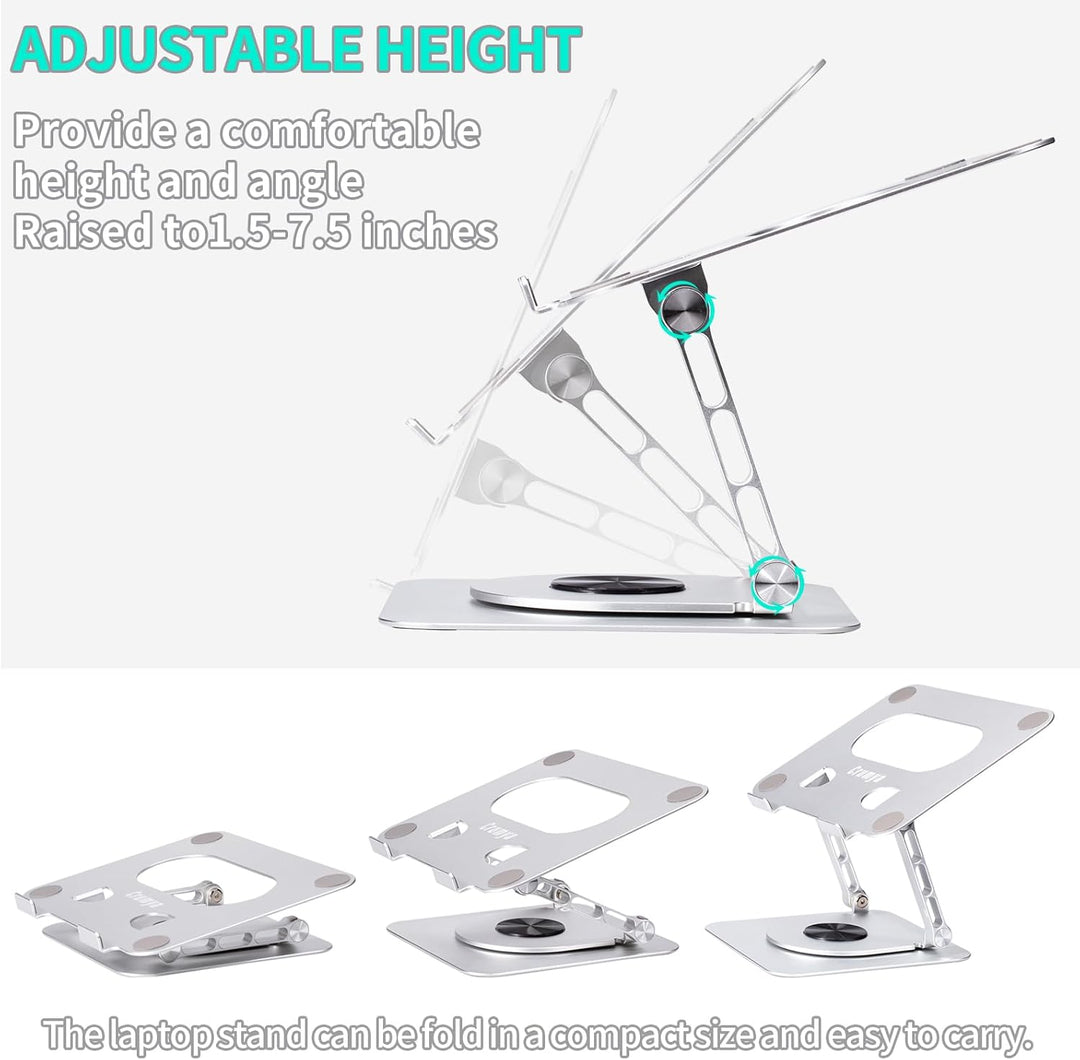 Crumya Laptop Ständer – Ständer aus Aluminiumlegierung,360 Grad Drehbar,PC,Faltbar,Ergonomisch,Höhe