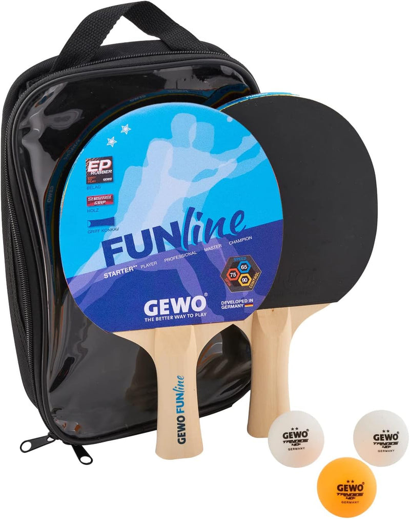 GEWO Double Fun Tischtennisschläger Set für Hobby und Freizeit mit 3 Tischtennis Bällen und Aufbewah