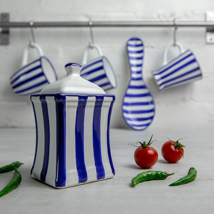 City to Cottage® - Keramik Behälter Küche 150 ml | Blau-Weiss gestreift | Handgemacht | Behälter mit