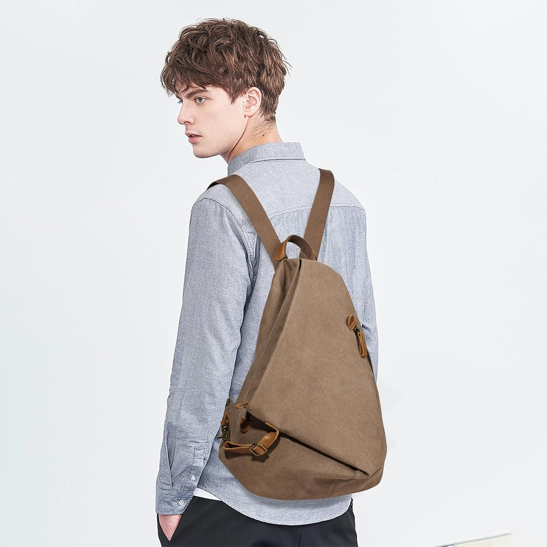 Retro Segeltuch Rucksack Canvas Vintage Rucksäcke Echtleder Daypack Reisetasche Schulterrucksack für