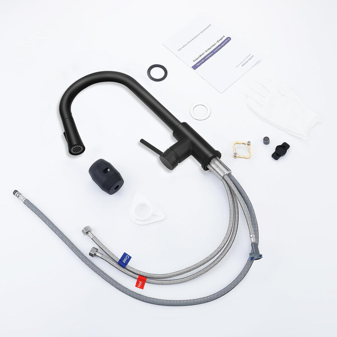 BONADE Wasserhahn Küche Schwarz, 360° Drehbare Küchenarmatur mit Brause Ausziehbar, Hoher Bogen Misc