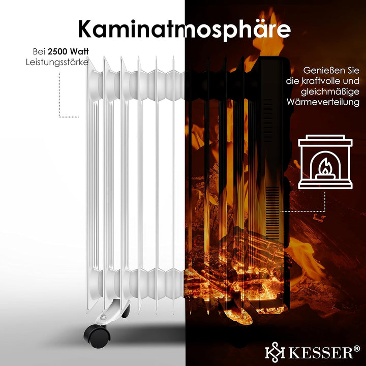 KESSER® Ölradiator Elektrische Heizung mit 11 Rippen 2500W + Lüfter Öl Radiator Elektroheizung Mobil