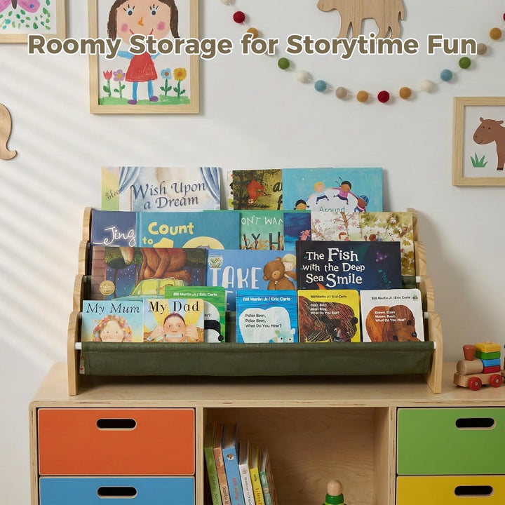 Puricon 4-stufiges Kinderbücherregal, Kinderregal Bücher Regal für Kleinkinder mit Tiefenfächern Wel