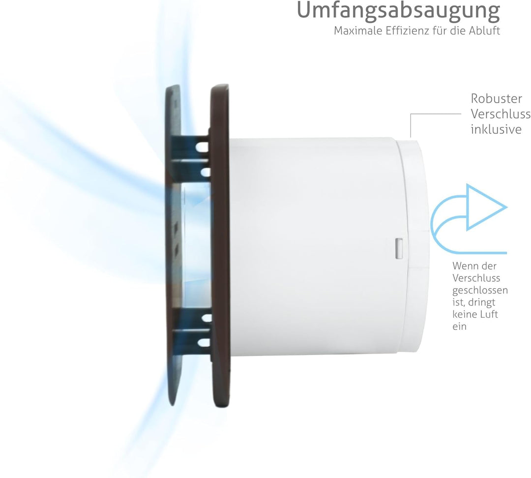 Turbionaire TREND 100 SDBC Abluftventilator, für Badezimmer, Küche, Wand/Decke, Frontplatte Dark Bro