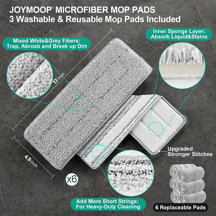 JOYMOOP Wischmopp und Eimer mit Auswringer-Set, weisses flaches Squeeze-Mopp-Eimer-Set für Bodenrein