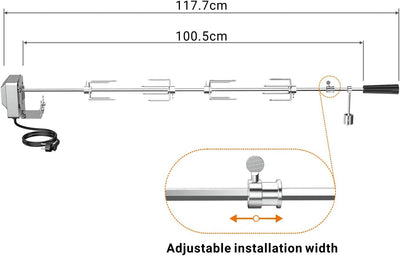 Onlyfire BRK-6032 Universal Verchromter Grillspiess Set, 100 cm Rotisserie Drehspiess, 4X Fleischnad