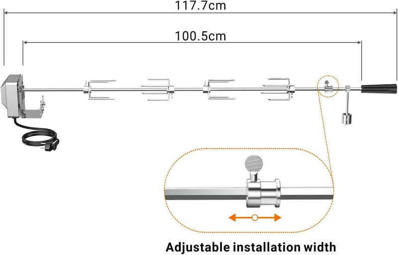 Onlyfire BRK-6032 Universal Verchromter Grillspiess Set, 100 cm Rotisserie Drehspiess, 4X Fleischnad