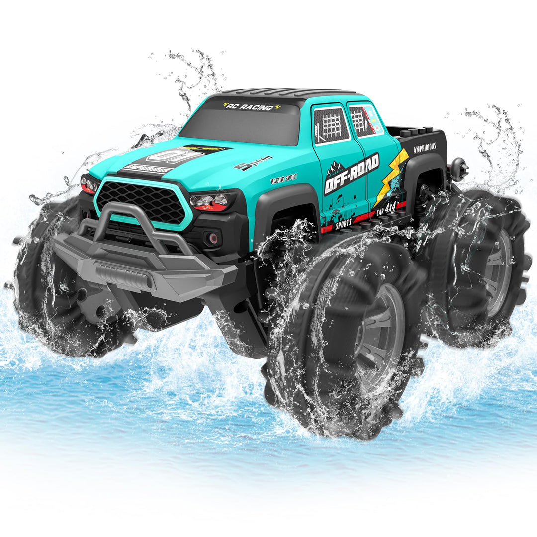 4WD Amphibisches Ferngesteuertes Auto,RC Auto wasserdicht mit Gestensensor,LED Licht & 2 Akkus,Gesch