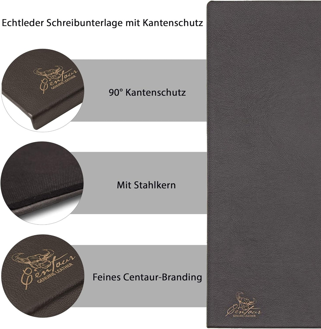 Centaur - Hochwertige Leder Schreibtischunterlage mit 90° Kantenschutz - Chocolate 55x80 cm - ideal