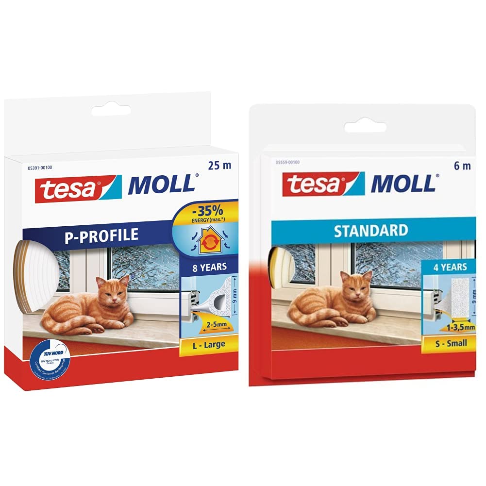 tesa moll P-Profile & moll STANDARD I-Profil - Schaumstoffdichtung zum Isolieren von Spalten im Haus