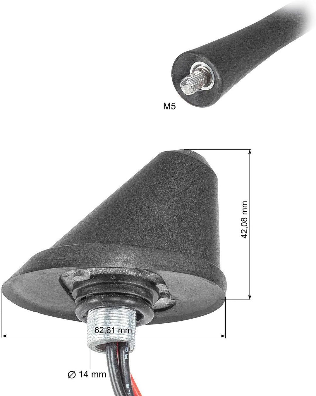 tomzz Audio 1000-023 DAB Antenne Auto Kombi Dach Antenne DAB+ UKW AM FM mit Verstärker SMB DIN 5m Ka