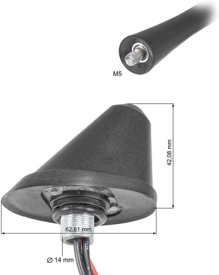 tomzz Audio 1000-023 DAB Antenne Auto Kombi Dach Antenne DAB+ UKW AM FM mit Verstärker SMB DIN 5m Ka