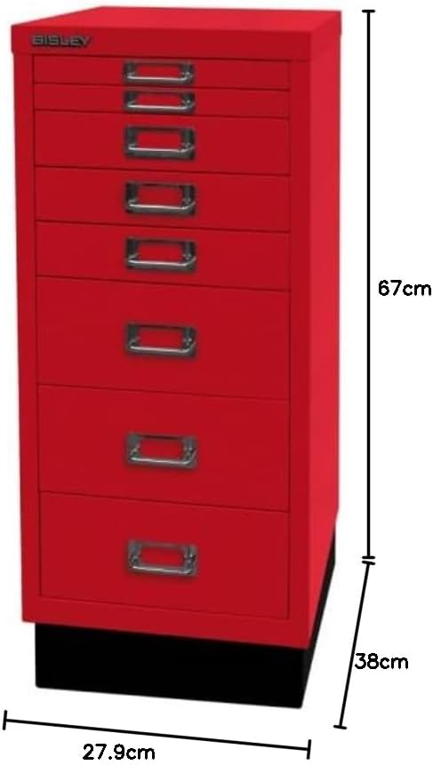 BISLEY MultiDrawer, 29er Serie mit Sockel, DIN A4, 8 Schubladen, Metall, 670 Kardinalrot, 38 x 27.9