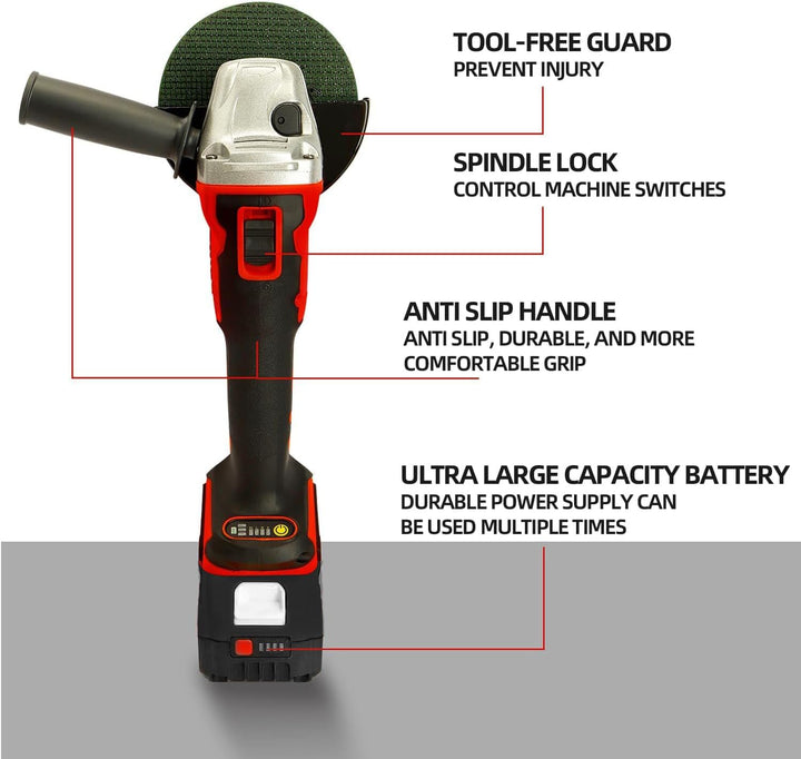 Akku-Winkelschleifer 18–21V, kompatibel mit Makita 18V Akkus bürstenlos, für 115mm / 125mm Scheiben,