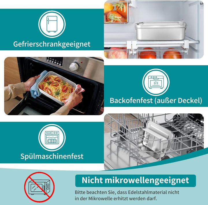 HaWare Brotdose mit Fächern, 2400ml Edelstahl Bento Box Lunchbox für Kinder & Erwachsene, Auslaufsic