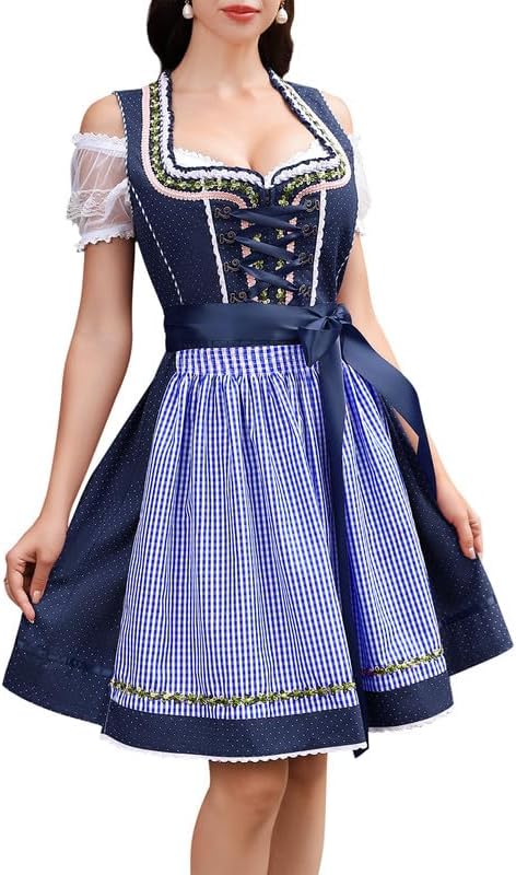 Clearlove Dirndl Damen midi 3tlg Trachtenkleid Damen Trachtenrock Trachtenmode Kleid Dirndlbluse für