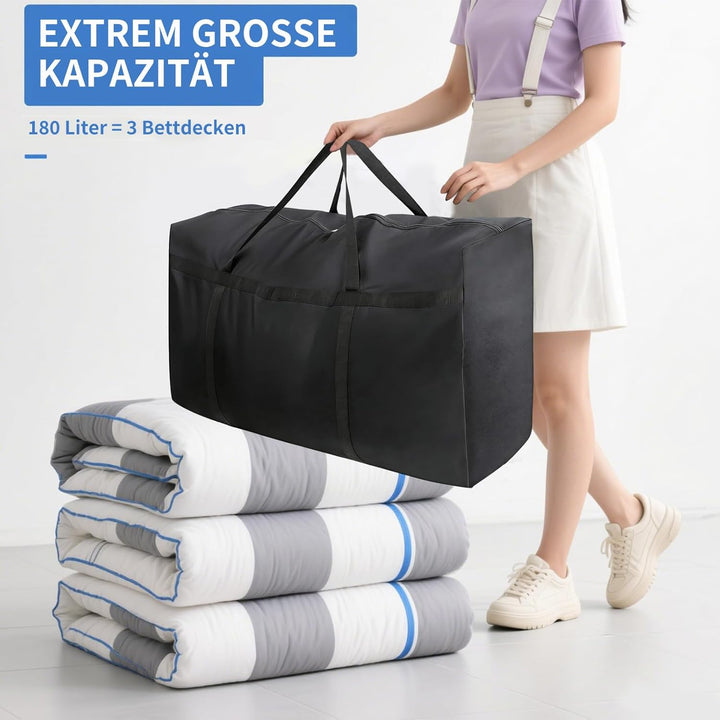 2 Stück Extra Grosse 180L Umzugstaschen, Robuste Oxford Aufbewahrungstaschen mit Reissverschluss & V
