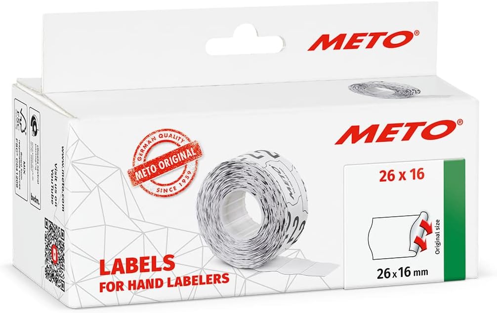 Meto Classic S Preisauszeichner Set – Preis & Preisauszeichner Etiketten (26x16 mm, 2-zeilig, 6.000