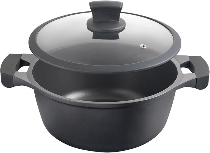 Metaltex XPERT - Deep Cast Aluminum Casserole 20 cm with Tempered Glass Lid Hoher Kochtopf 20 cm, Ho