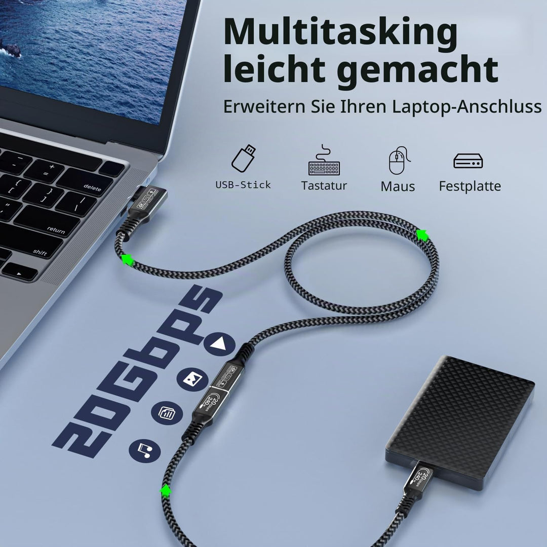 CAKOBLE usb c auf usb c kabel 0 5m,usb 3.2 kabel,20 Gbps usbc datenkabel,PD 3.1 240W Schnellladekabe