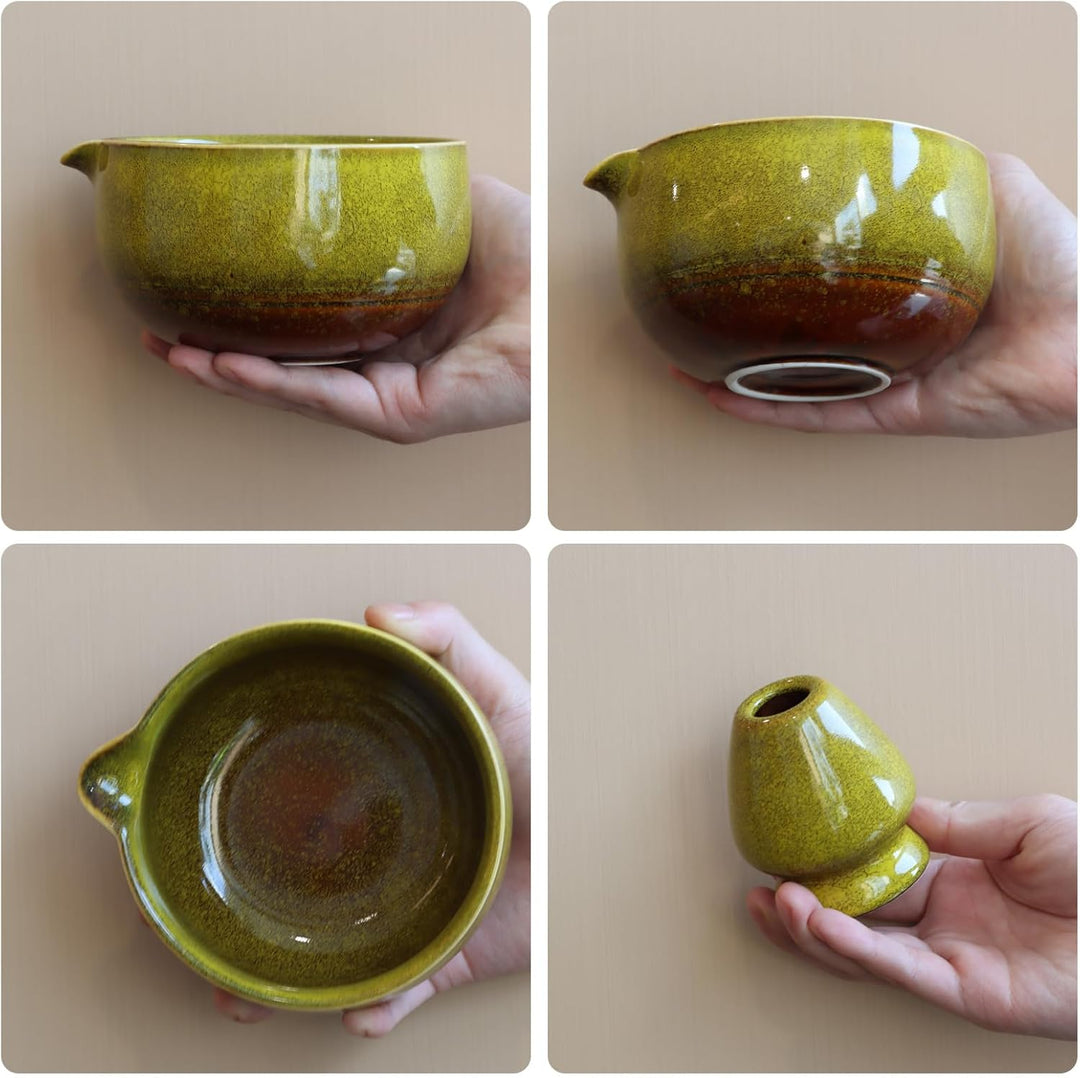 Matcha Set Handgedrehtes Macha Tea Set mit Bambus Matcha Besen, Keramik Matcha Schale, Löffel und Ha