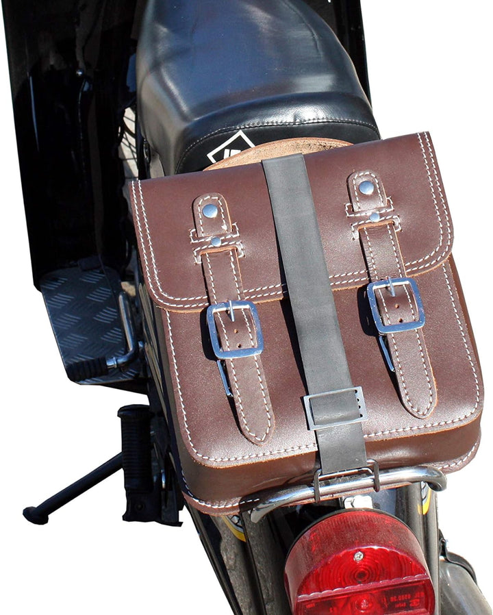 made4bikers Kleine Leder-Hecktasche mit Schnellverschluss-Gepäckträgertasche, braun, passend für Sim