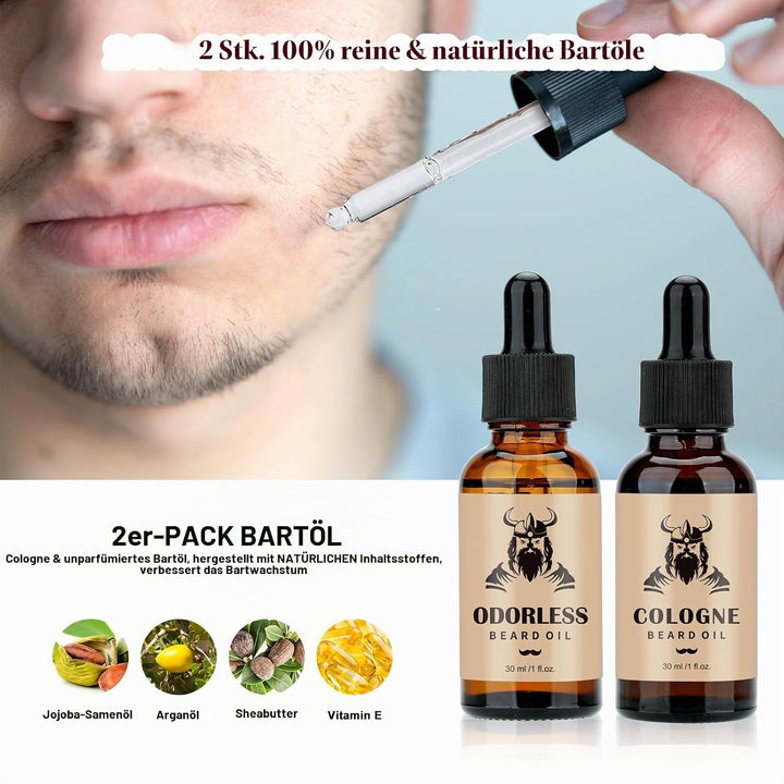 EXREIZSTBartpflege Set für männer, Bartpflege Set,mit 2 Bartöl BartbalsamBartkammBartbürsteBartschab