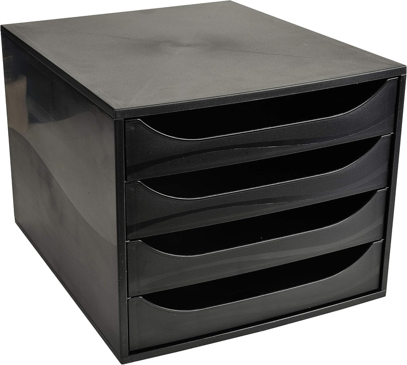 Exacompta 228014D Ablagebox Ecoblack mit 4 Schubladen für DIN A4+ Dokumente. Ecobox mit hoher Kapazi